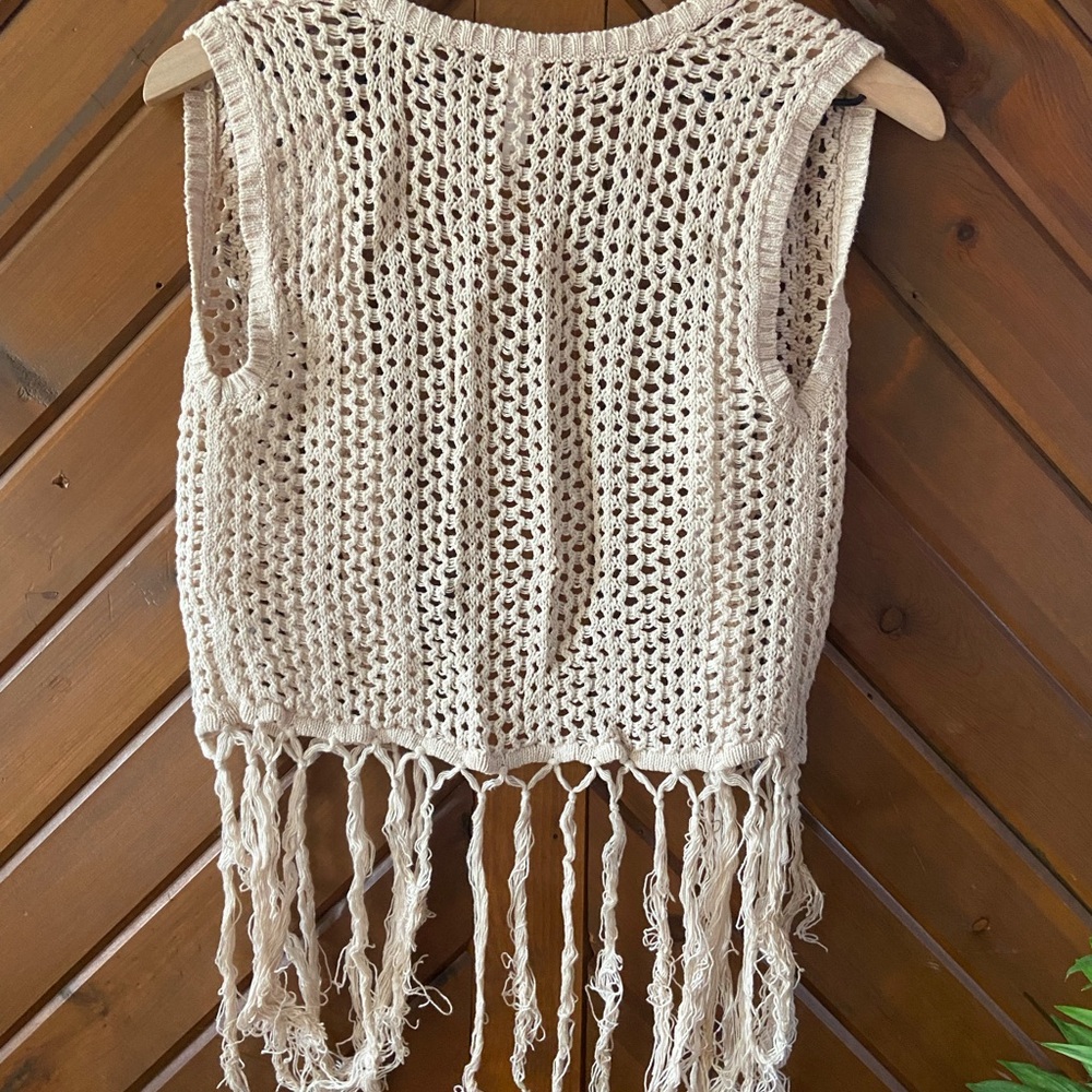 Xhilaration Cream Crochet Vest with Fringe - Picture 3 of 3